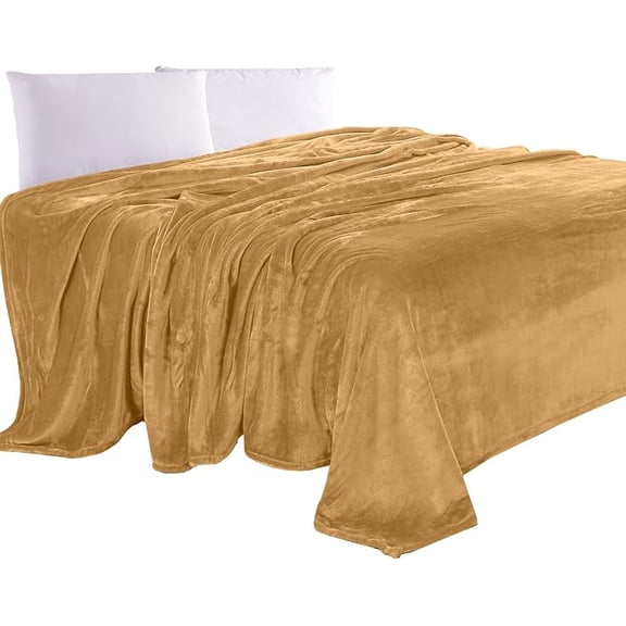 Elegant Comfort Luxury Velvety Feel Blanket, All-Season Lightweight Blanket, Ultra Plush, Soft, Flannel Fleece for Couch, Sofa, Bed, Travel, Solid Design,King/California King, Gold-Yellow