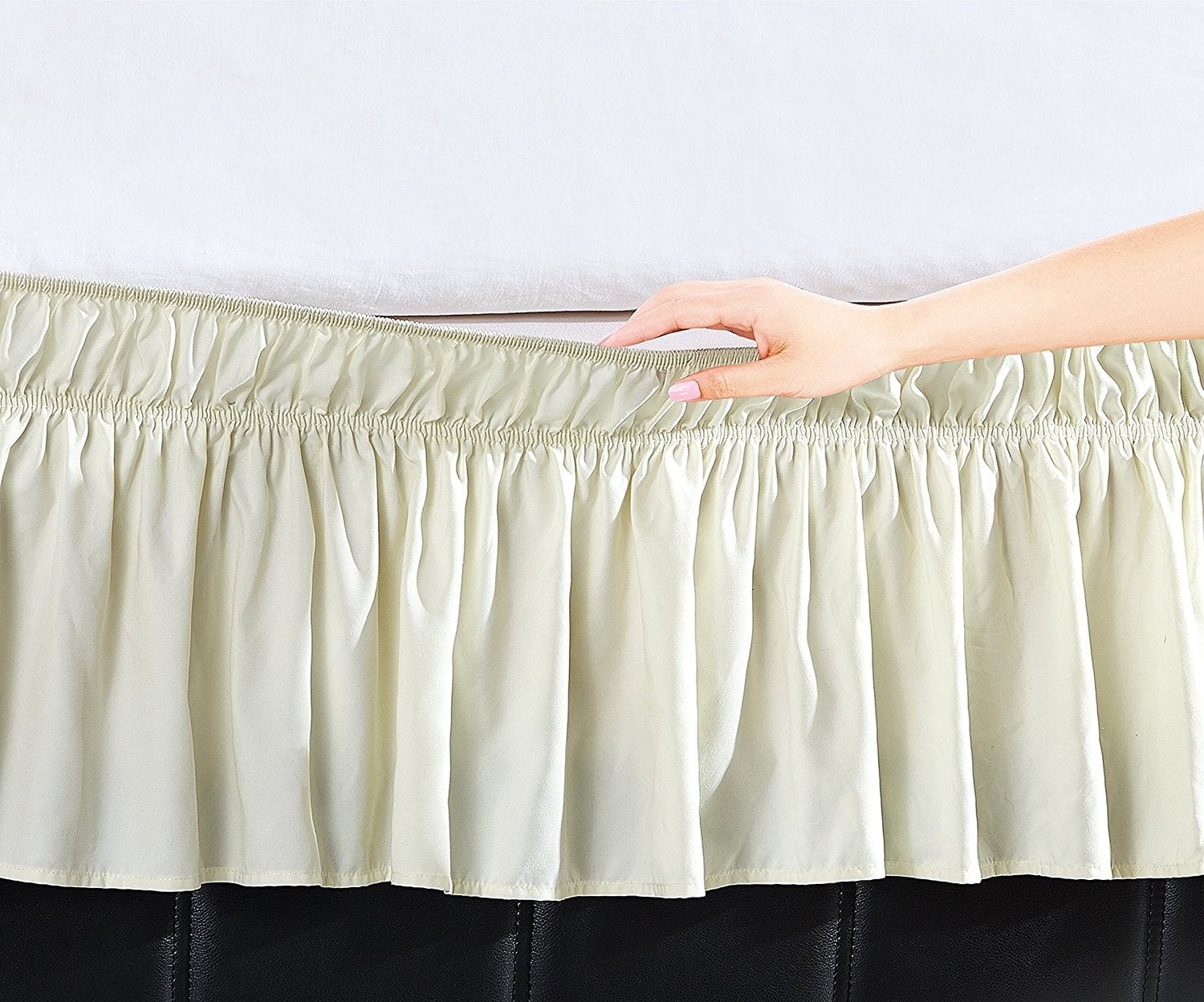 Elegant Comfort Luxury Wrinkle Resistant -Wrap Around Style- Elastic Bed Wrap Ruffled Bed Skirt 16inch Drop, Queen/King, Cream