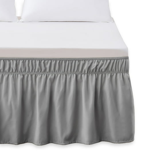 Elegant Comfort Luxury Wrinkle Resistant -Wrap Around Style- Elastic Bed Wrap Ruffled Bed Skirt 16inch Drop, Queen/King, Gray