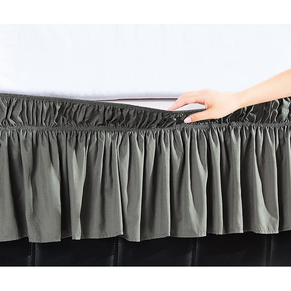 Elegant Comfort Luxury Wrinkle Resistant -Wrap Around Style- Elastic Bed Wrap Ruffled Bed Skirt 16inch Drop, Twin/Full, Gray