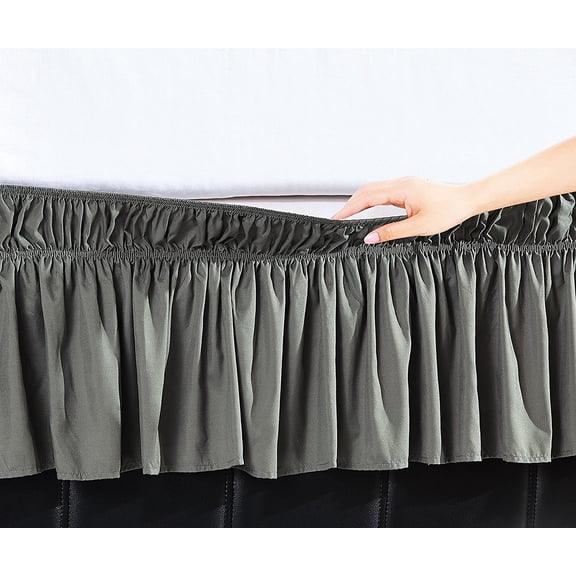 Elegant Comfort Luxury Wrinkle Resistant -Wrap Around Style- Elastic Bed Wrap Ruffled Bed Skirt 16inch Drop, Twin/Full, Gray