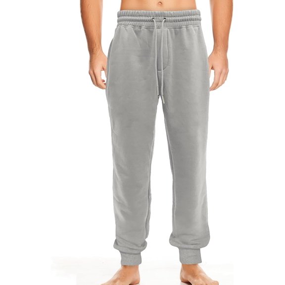 Elegant Comfort Men's Cotton Fleece Jogger Sweatpants with Pockets, Medium Light Gray