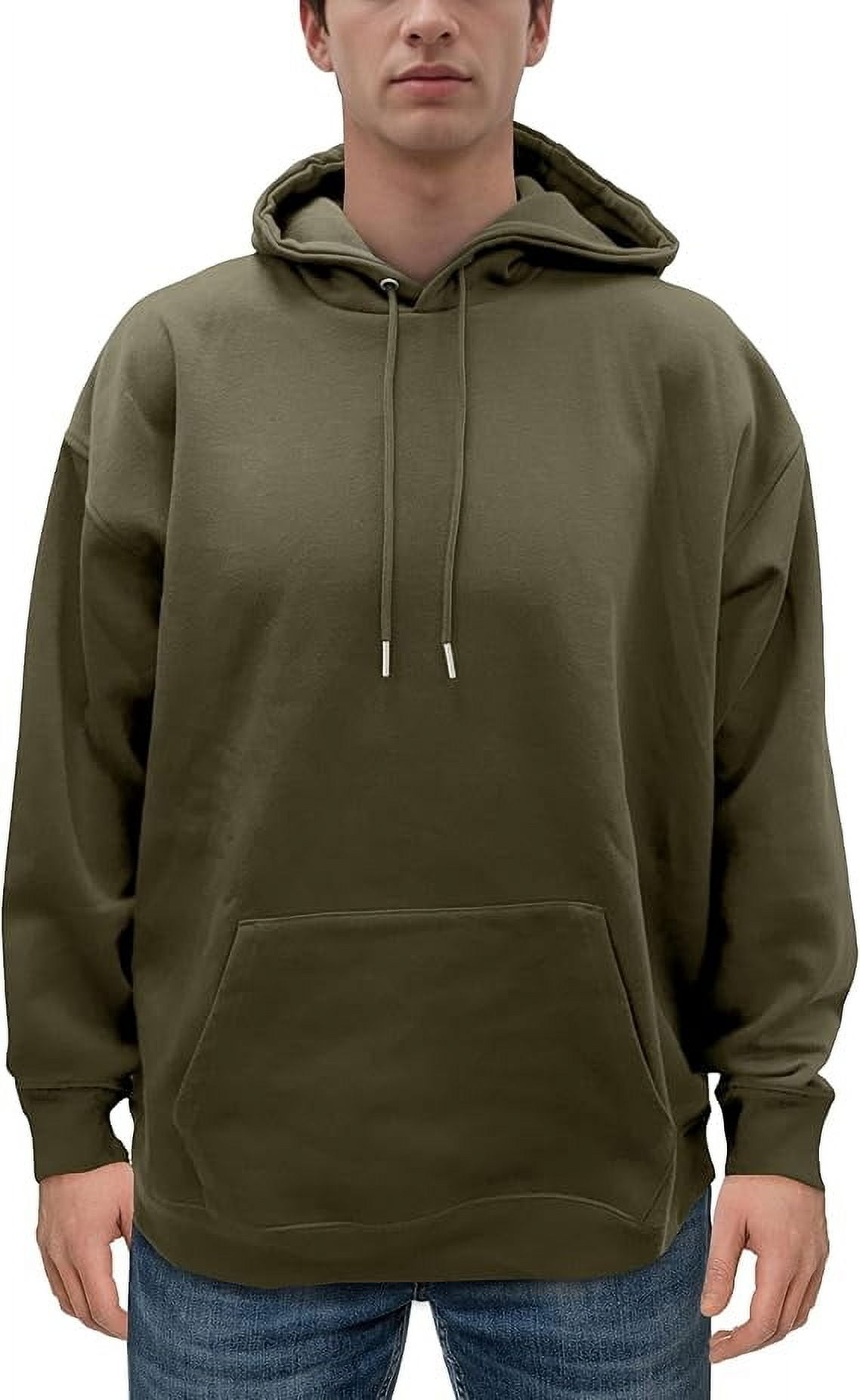 Elegant Comfort Men's Fleece Hoodies, Moisture Wicking & Breathable, Pullover Hooded Sweatshirt, Large, Olive Green
