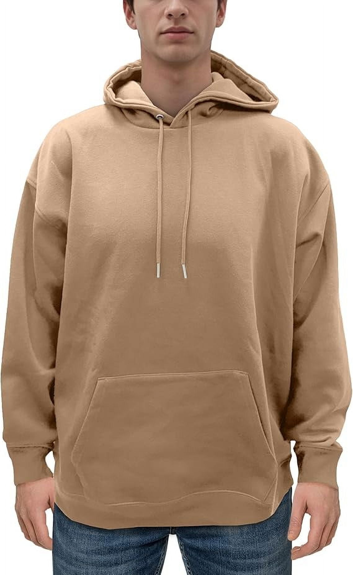 Elegant Comfort Men's Fleece Hoodies, Moisture Wicking & Breathable, Pullover Hooded Sweatshirt, Large, Taupe