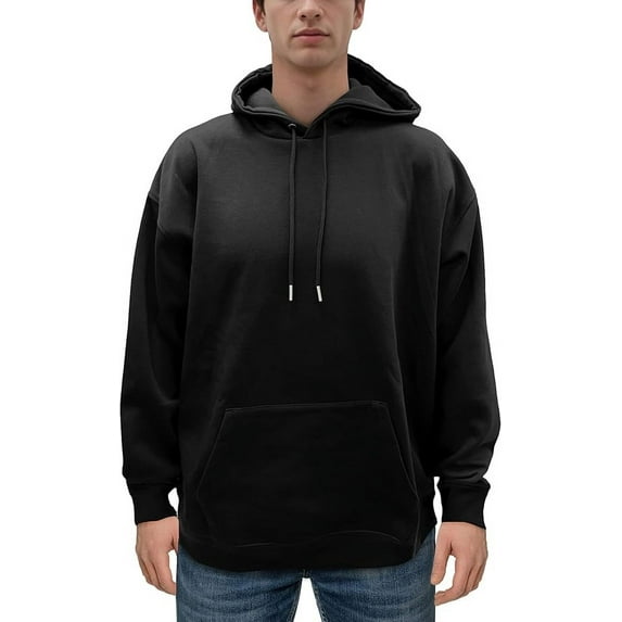 Elegant Comfort Men's Fleece Hoodies, Moisture Wicking & Breathable, Pullover Hooded Sweatshirt, Medium, Black