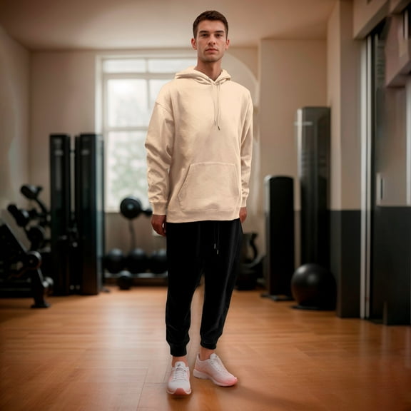 Elegant Comfort Men's Gym Wear-Casual Wear Hoodie-Jogger Set with BLack Jogger and Small Hoodie, Olive Green