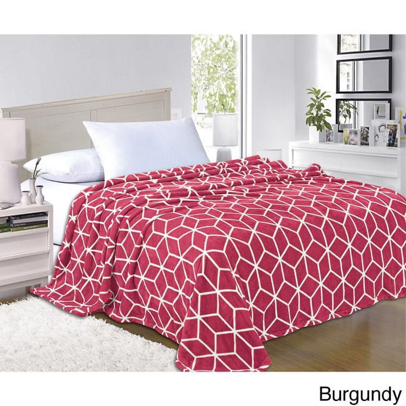 Elegant Comfort Micro Fleece Cube Pattern All Season Blanket, FullQueen, Burgundy