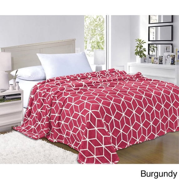 Elegant Comfort Micro Fleece Cube Pattern All Season Blanket, FullQueen, Burgundy