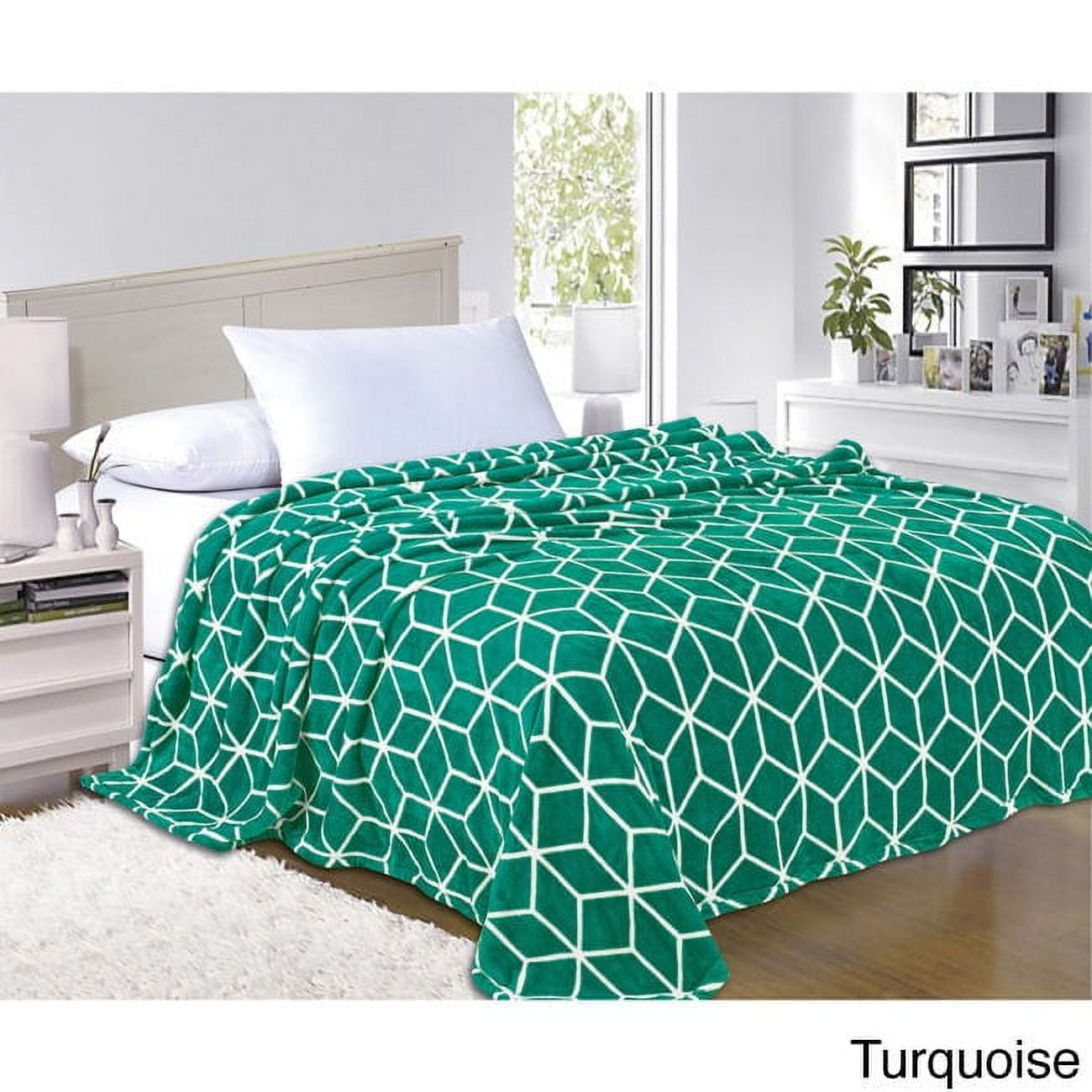 Elegant Comfort Micro Fleece Cube Pattern All Season Blanket, FullQueen, Turqouise