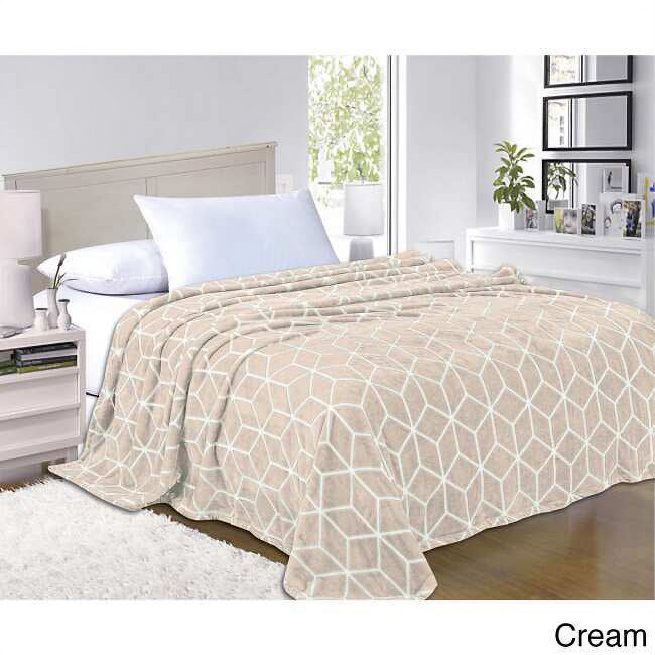 Elegant Comfort Micro Fleece Cube Pattern All Season Blanket, KingCalifornia King, Cream