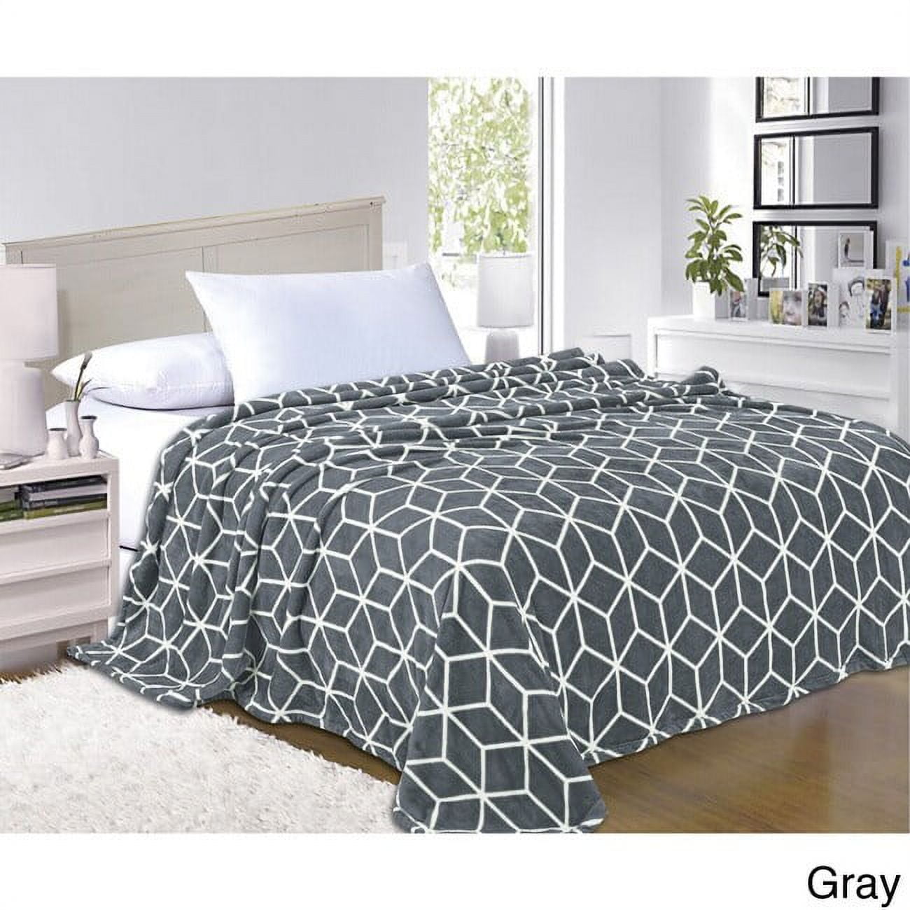 Elegant Comfort Micro Fleece Cube Pattern All Season Blanket, KingCalifornia King, Grey