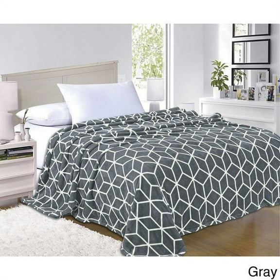 Elegant Comfort Micro Fleece Cube Pattern All Season Blanket, KingCalifornia King, Grey