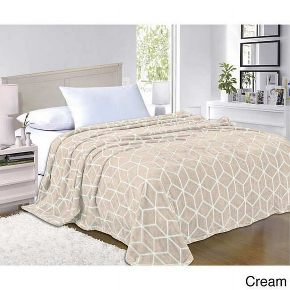 Elegant Comfort Micro Fleece Cube Pattern All Season Blanket, TwinTwin XL, Cream