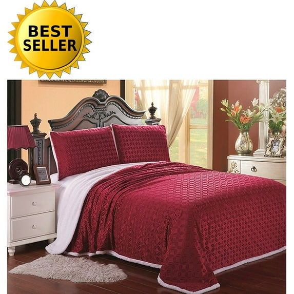 Elegant Comfort Micro-Sherpa Ultra Plush Blanket , Full/Queen, Burgundy