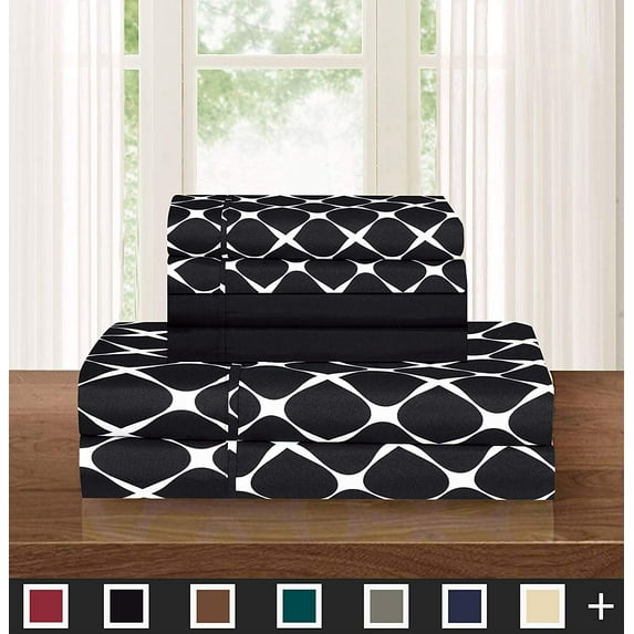 Elegant Comfort Milano 6 Piece Bed Sheets Polyester Full Black 1500 Thread Count