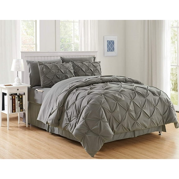 Elegant Comfort Modern 8-Piece Gray Solid Print Comforter Bed in a Bag, Full Queen