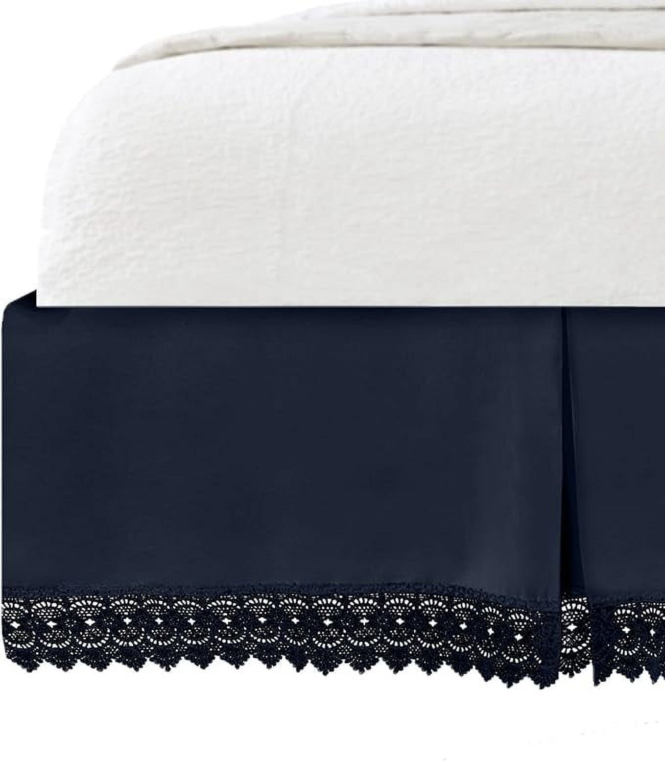 Elegant Comfort Narina Collection Lace Bed Skirt, 15-Inch Drop, 1500 Series, Elegant Vintage Design, Easy Care and Wrinkle-Resistant, Queen, Navy