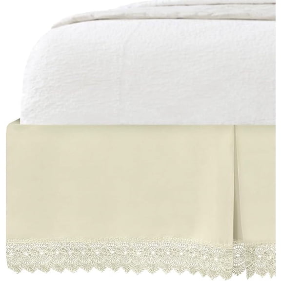 Elegant Comfort Narina Collection Lace Bed Skirt - 15-Inch Drop, 1500 Thread Count, Vintage Design, Easy Care and Wrinkle-Resistant, Queen, Cream