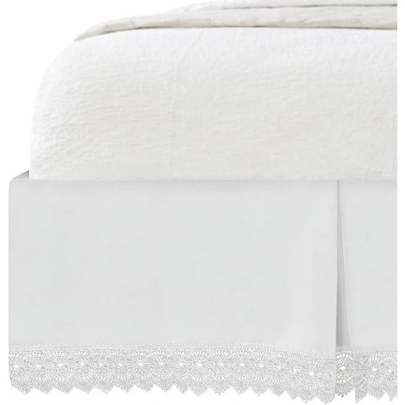 Elegant Comfort Narina Collection Lace Bed Skirt - 15-Inch Drop, 1500 Thread Count, Vintage Design, Easy Care and Wrinkle-Resistant, Twin, White