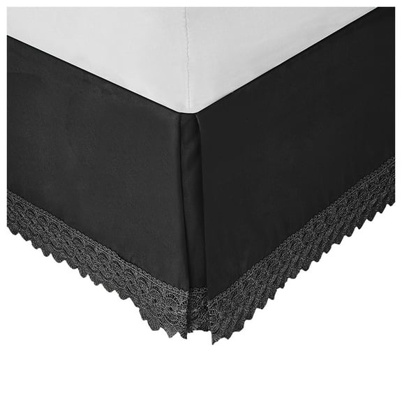 Elegant Comfort Narina Collection Lace Bed Skirt 15inch Drop, 1500 Thread Count Egyptian Quality, Sophisticated Design for a Vintage Look- Easy Care and Wrinkle Resistant, Cali King, Black
