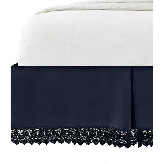 Elegant Comfort Narina Collection Lace Bed Skirt 15inch Drop, 1500 Thread Count Quality, Sophisticated Design for a Vintage Look- Easy Care and Wrinkle Resistant, Lace Bedskirt, Twin, Navy