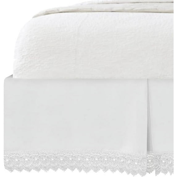 Elegant Comfort Narina Collection Lace Bed Skirt 15inch Drop, 1500 Thread Count Quality, Sophisticated Design for a Vintage Look- Easy Care and Wrinkle Resistant, Lace Bedskirt, Queen, White