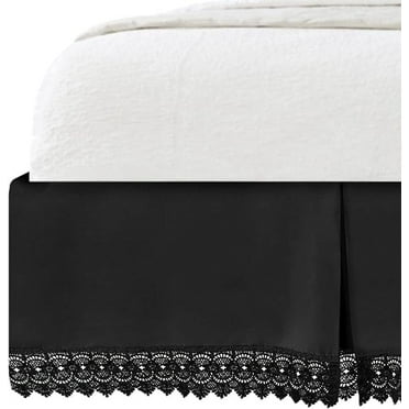 Elegant Comfort Narina Collection Lace Bed Skirt 15inch Drop, 1500 Thread Count Quality, Sophisticated Design for a Vintage Look- Easy Care and Wrinkle Resistant, Lace Bedskirt, Twin, Black