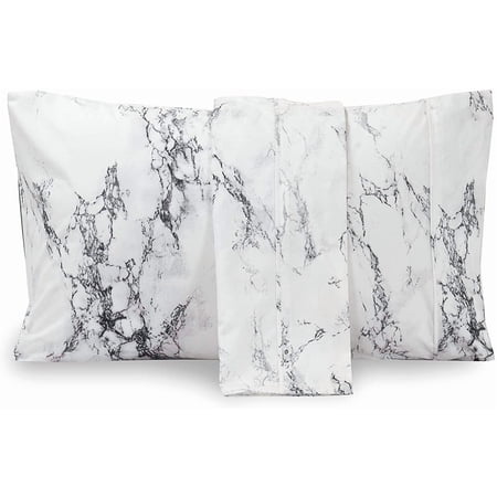 Elegant Comfort Pattern Printed Pillowcases 2-Piece Set Egyptian Quality 1500 Thread Count Timeless Classic Designs Soft and Smooth Weave, Wrinkle Resistant, Marble King Pilllowcase, White