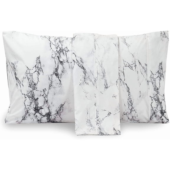 Elegant Comfort Pattern Printed Pillowcases 2-Piece Set Egyptian Quality 1500 Thread Count Timeless Classic Designs Soft and Smooth Weave, Wrinkle Resistant, Marble King Pilllowcase, White