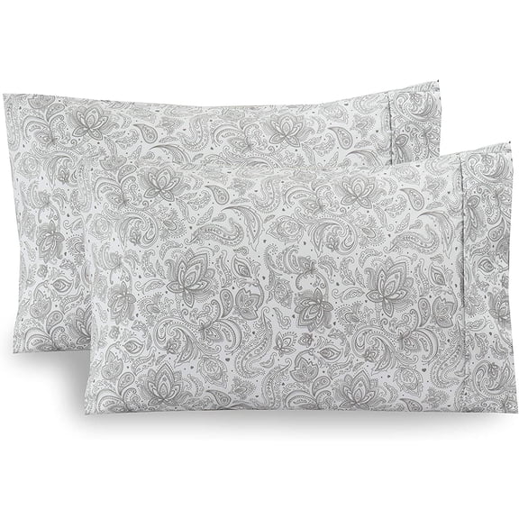 Elegant Comfort Pattern Printed Pillowcases 2-Piece Set Egyptian Quality 1500 Thread Count Timeless Classic Designs Soft and Smooth Weave, Wrinkle Resistant, Paisley Queen Pillowcase, Gray
