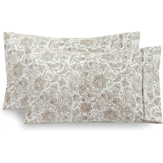 Elegant Comfort Ultra Soft Set of 2 Floral Pint Pillowcases - 1500 Hotel Quality Microfiber, Soft and Smooth Envelope Closure 2-Piece Pillow Covers - King, Paisley Taupe