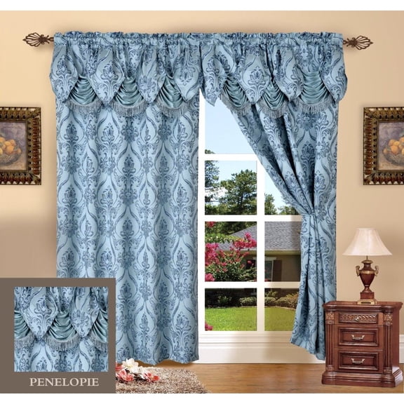 Elegant Comfort Penelopie Blue Jacquard Look Curtains, 55 x 84 (2 Panels)