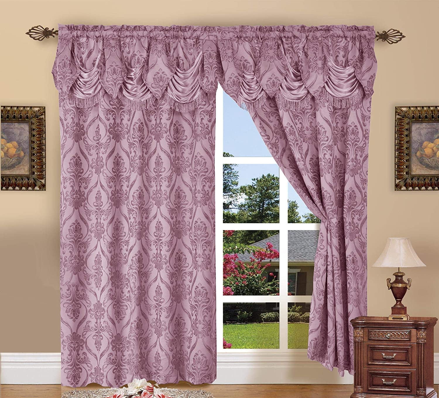Elegant Comfort Penelopie Jacquard Look Curtain Panel Set, 54 by 84 inch, Purple, Set of 2
