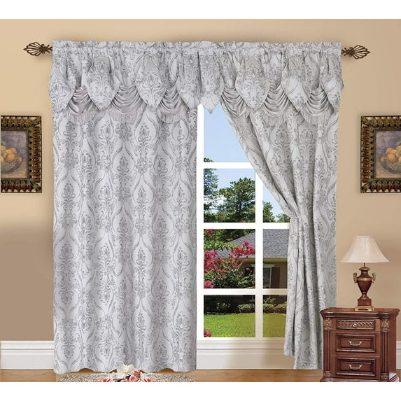 Elegant Comfort Penelopie Jacquard Look Curtain Panel Set, 54 by 84 inch, Silver, Set of 2