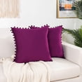 thumbnail image 1 of Elegant Comfort Pom-Poms Fringe Velvet Cushion Covers, Set of 2, Soft Decorative Square Throw Pillow Covers for Couch or Bed, Livingroom 20 x 20 Inch (50 x 50 cm), Purple, 1 of 5