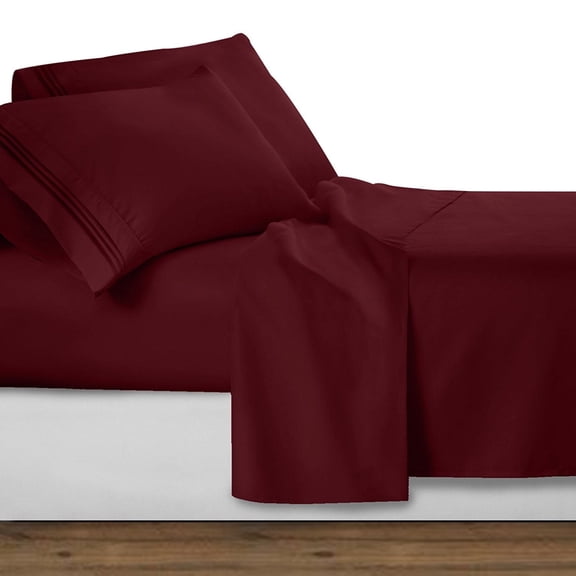 Elegant Comfort Queen Bed Sheet Set, 4-Piece Soft Microfiber Sheets, Wrinkle Deep Pocket, Burgundy