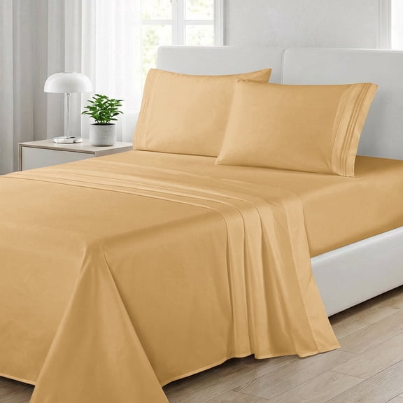 Elegant Comfort Queen Sheet Set, 1500 Series 4 Piece Sheets, Luxury Soft Microfiber Bed Sheets, Queen Gold