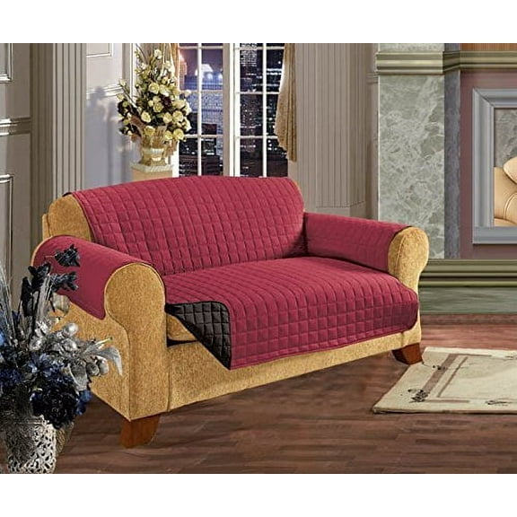 Elegant Comfort Quilted Reversible Furniture Protector Pet Dog Children Kids Ties to Prevent Slipping Off, Oversize Sofa Size, Burgundy/Black