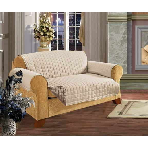 Elegant Comfort Quilted Reversible Furniture Protector Pet Dog Children Kids Ties to Prevent Slipping Off, Sofa Size, Cream/Taupe