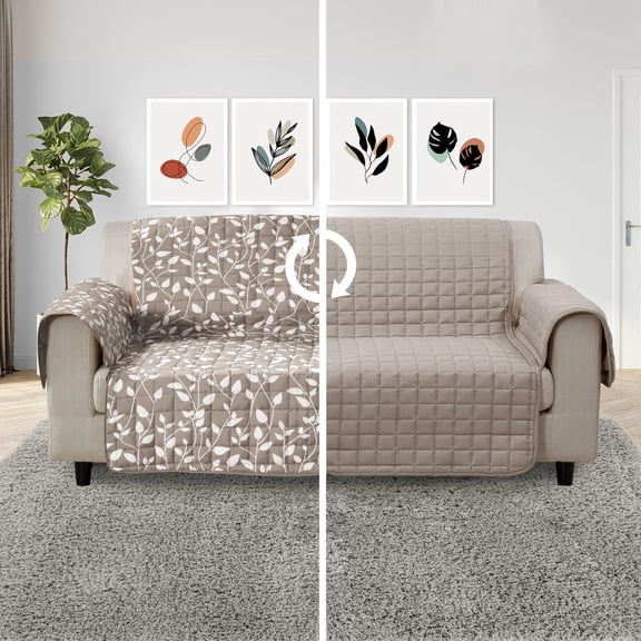 Elegant Comfort Quilted Sofa Cover, Water Resistant Slipcover Furniture Protector, Washable Couch Cover with Non Slip, Smart Leaf Sofa, Cream