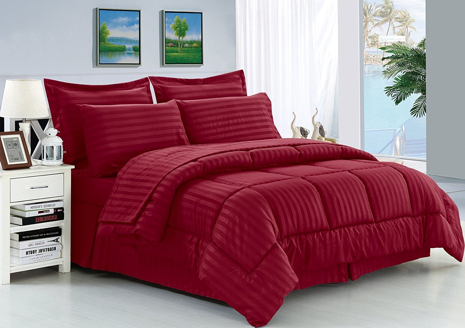 Red Comfortable Set Elegant Comfort Red 8 Piece Bed in a Bag Comforter Set with Sheets ...