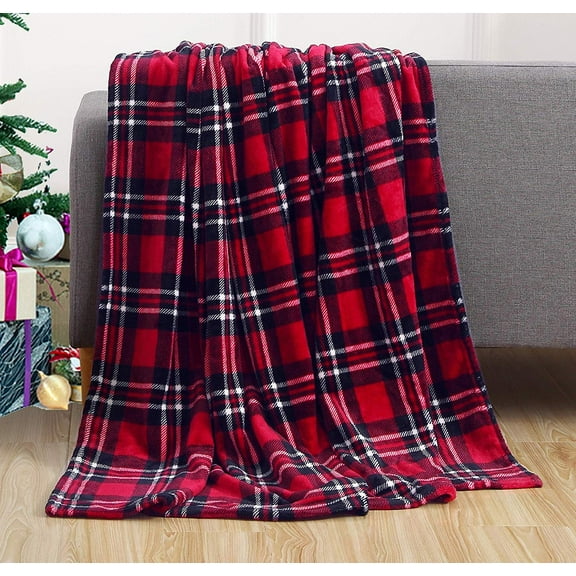 Elegant Comfort Red, White Fleece Throws 60" x 50"
