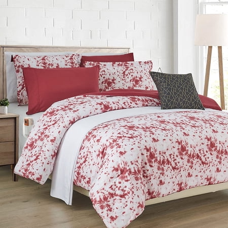 Elegant Comfort Reversible 10-Piece Comforter Set, Tie-Dye Print, Decorative Pillow and Fitted Sheet with Smart Pockets, Soft, Plush, Lightweight Material, 10pc Tie-Dye Set, King, Burgundy