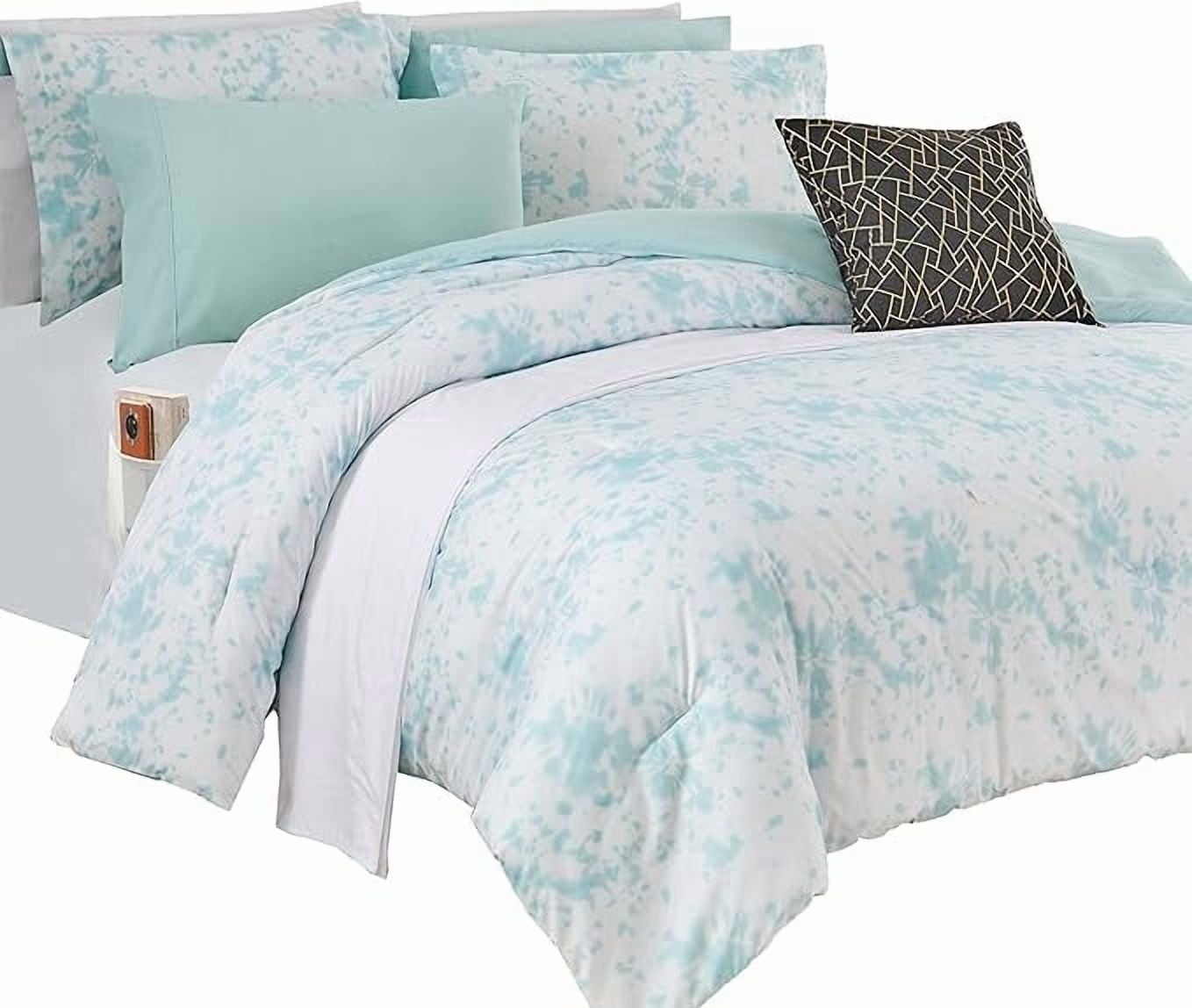 Elegant Comfort Reversible 10-Piece Comforter Set, Tie-Dye Print, Decorative Pillow and Fitted Sheet with Smart Pockets, Soft, Plush, Lightweight Material, 10pc Tie-Dye Set, Twin, Aqua Mint