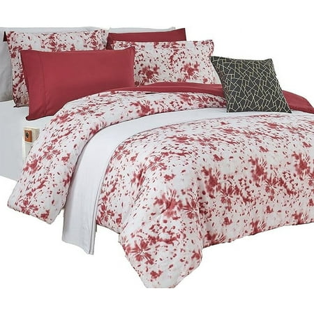 Elegant Comfort Reversible 10-Piece Comforter Set, Tie-Dye Print, Decorative Pillow and Fitted Sheet with Smart Pockets, Soft, Plush, Lightweight Material, 10pc Tie-Dye Set, King, Burgundy