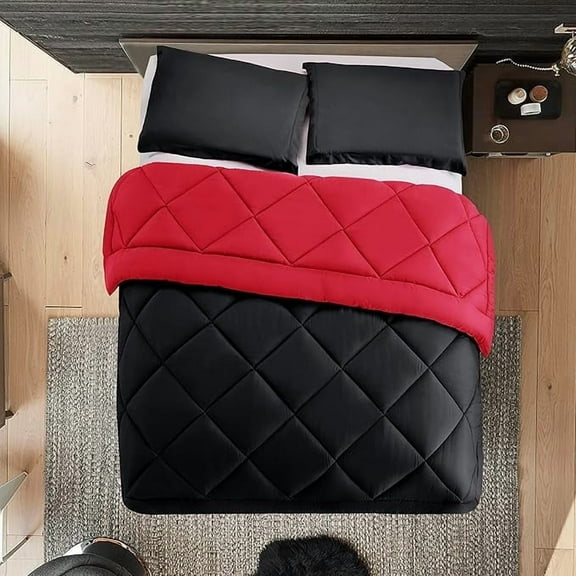 Elegant Comfort Reversible 3-Piece Comforter Set All Season, Ultra Soft, Down Alternative Comforter, 3PC Comf-KING, Black/Burgundy