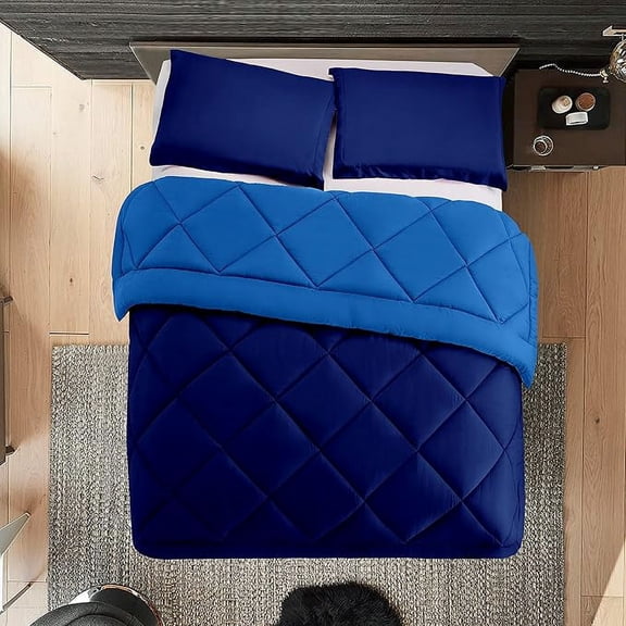 Elegant Comfort Reversible 3-Piece Comforter Set All Season, Ultra Soft, Down Alternative Comforter, 3PC Comf-KING, Navy/Aqua