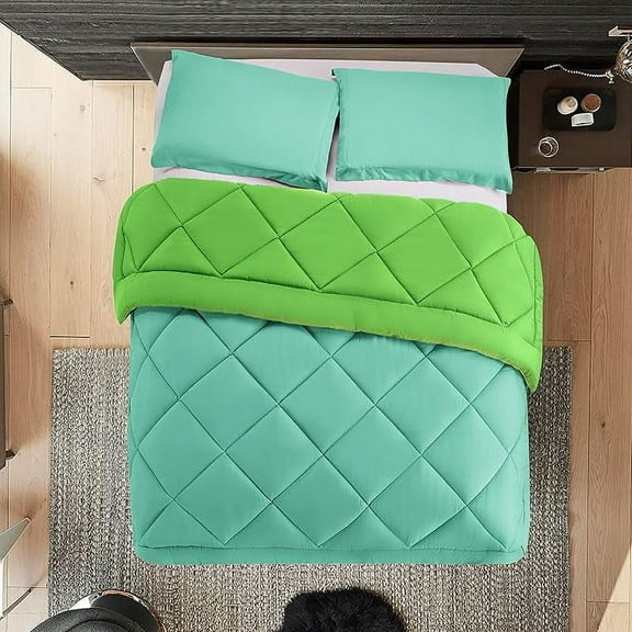 Elegant Comfort Reversible 3-Piece Comforter Set All Season, Ultra Soft, Down Alternative Comforter, 3PC Comf-TWIN, Aqua/Lime