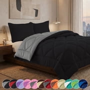 Elegant Comfort Reversible Down Alternative Comforter Set, Soft Microfiber All-Season Bedding, Lightweight Wrinkle & Fade Resistant Comforter, Twin/Twin XL, Black/Gray