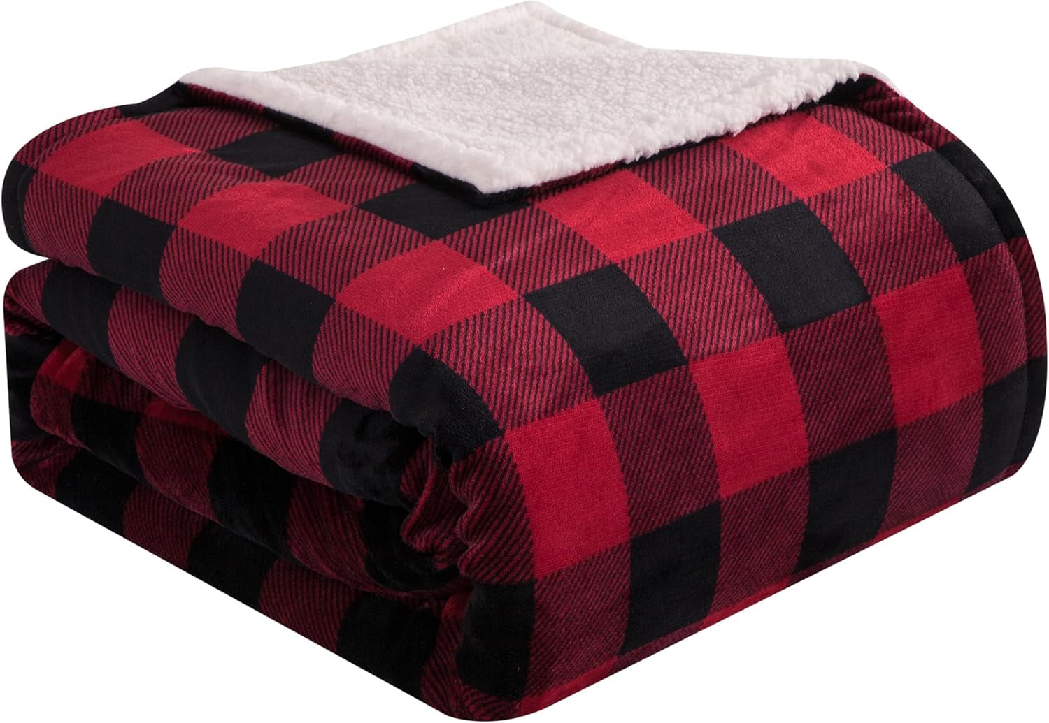Elegant Comfort Reversible Buffalo Plaid Flannel Sherpa Blanket - Soft Fleece Throw for Couch or Bed - Plush Warm Winter Blanket, Twin, Burgundy